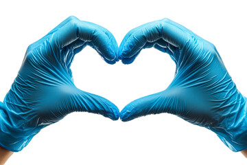 Obraz premium Hands in blue medical gloves showing a heart sign. Isolated from the background