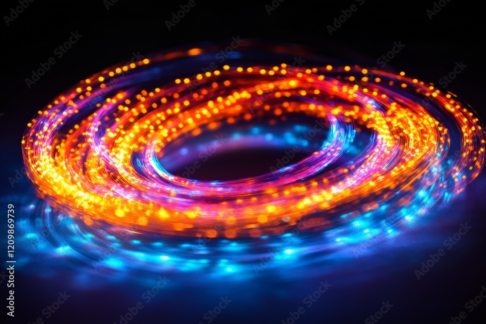 Aufkleber Colorful LED lights create a mesmerizing circular pattern against a dark background