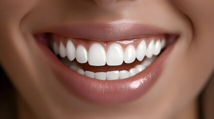 Fototapeta premium Person shows off a healthy, bright smile with perfectly aligned, white teeth.