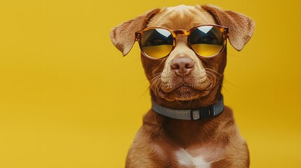 Cheerful Canine Wearing Sunglasses in Vibrant Studio Setting