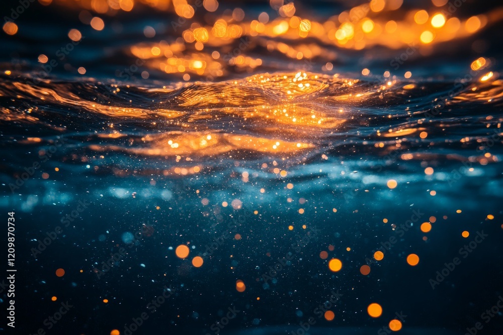 Poster Bright shimmering reflections on water at dusk create a serene atmosphere in a tranquil setting