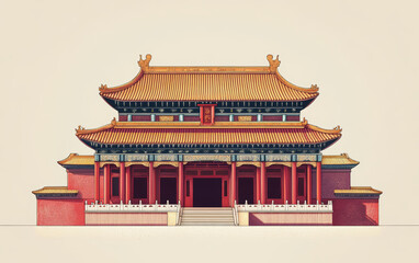 Obraz premium Chinese traditional ancient architecture art illustration
