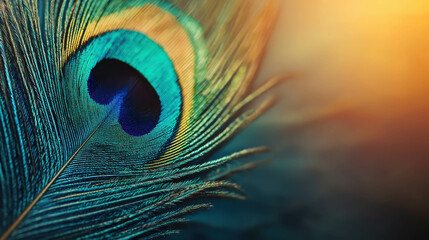 Obraz premium Close-up Macro Shot of a Vibrant Peacock Feather with Rich Colors and Intricate Details