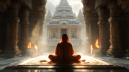 Hindu pujari praying in Hindu mandir during Mahabharata
