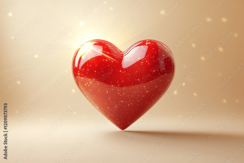 Poster Bright red heart symbol with sparkles against a warm background creating a romantic atmosphere perfect for celebrations