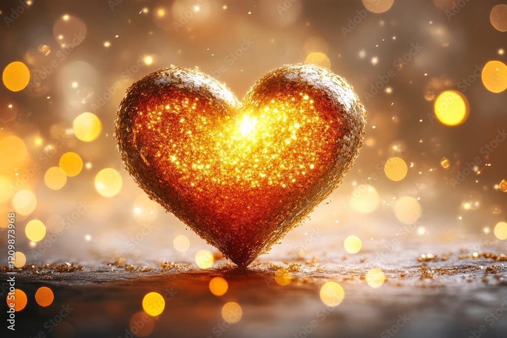 Aufkleber sparkling heart shape glowing with warm light amidst shimmering golden bokeh