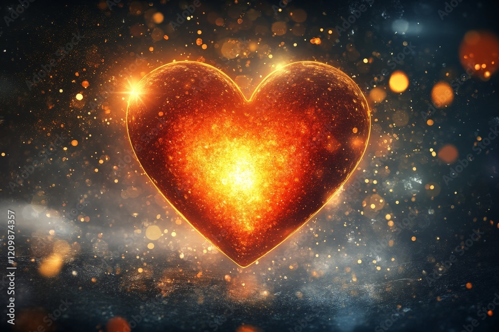 Aufkleber bright heart symbol radiating warmth and energy against a dark background with sparkling effects at 