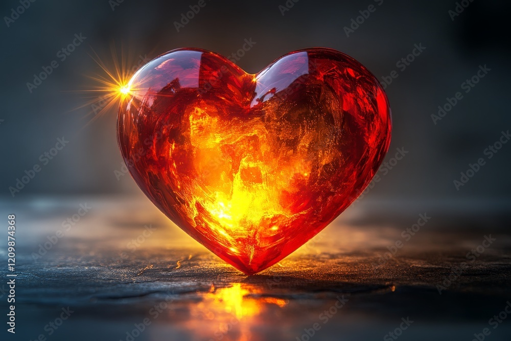 Aufkleber red heart shaped gem glowing with internal light on a dark background creates a captivating atmosphe