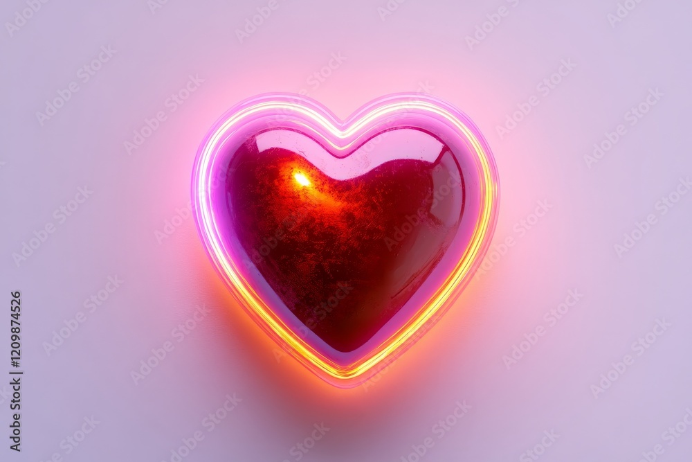 Poster Illuminated heart-shaped sign glowing in vibrant colors on a simple background