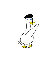 illustration of a duck with a salute wearing WW 2 cap