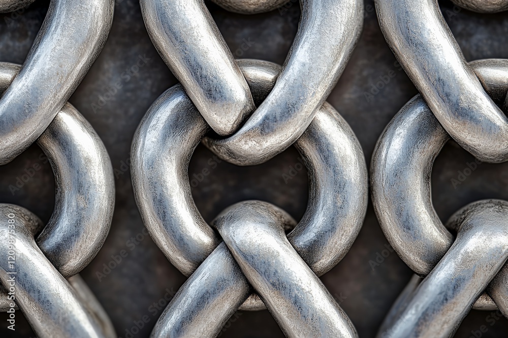 Aufkleber Close view of interconnected metallic chain links showcasing strength and durability in a detailed pattern
