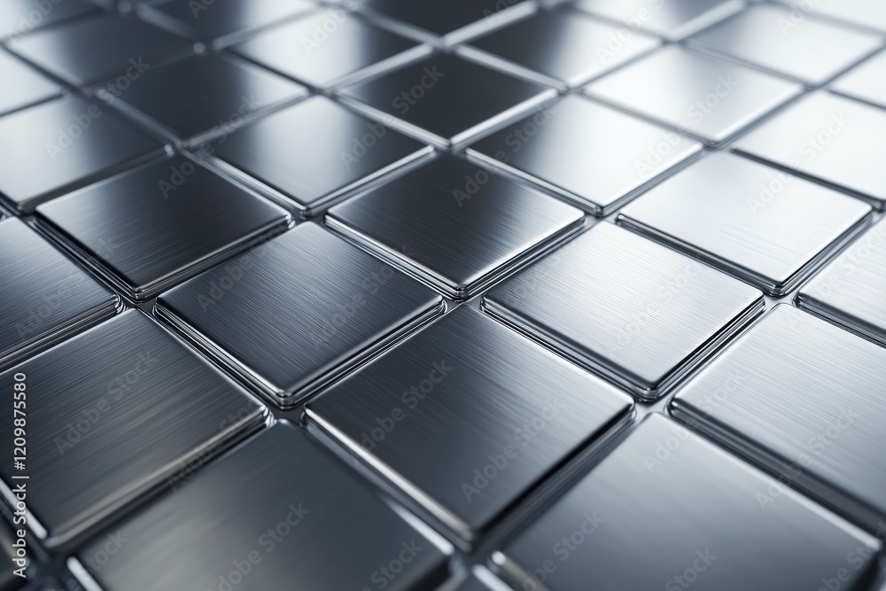 Leinwandbilder Metallic tiles arranged in a grid pattern with a smooth reflective surface creating a modern aesthetic