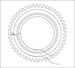 One continuous line drawing of gears machine work. single line of teamwork concept drawing.  gears moving illustration. editable stroke