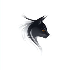 Obraz premium Dessin d'une tête de chat noir aux yeux orange sur fond blanc