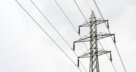 high voltage line, high voltage power line, electric pole and cables