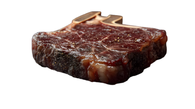 Close-Up View of a T-Bone Steak with Rich Caramelized Crust, Png