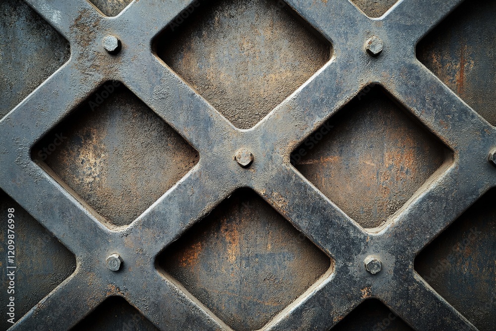 Aufkleber metal grid with diamond pattern and rusty texture in an industrial setting