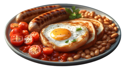 Detailed 3D Illustration of a Full English Breakfast, Png