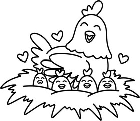 Hand drawn hen cartoon doodle