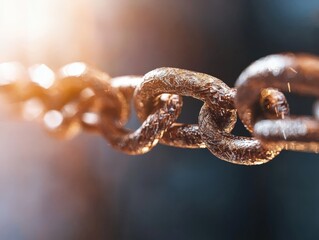Close-Up Image of Rusty Chain Links with Depth of Field and Beautiful Bokeh in Background