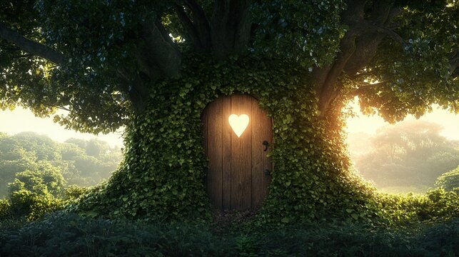 Enchanted Forest Heart Door: A Magical Nature Scene