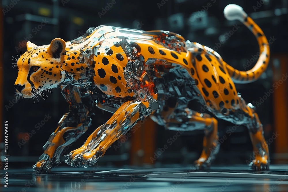 Fototapete robotic cheetah in motion showcasing advanced technology and design in a high-tech environment
