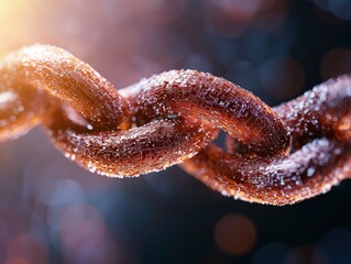 Close-Up View of a Chains Link with Glimmering Surface under Soft Light and Bokeh Background in an Artistic Composition