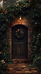 Fototapeta premium Enchanted Garden Entrance: A Romantic Stone Doorway