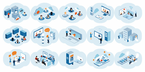 Flat design, business icons, cloud computing, digital workspace