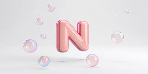 3D Bubble Letter N Against a Colorful Background