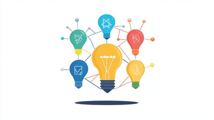 a creative mind map chart clipart, brainstorming process element, colorful connected nodes, flat design, isolated on white background