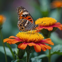 Obraz premium Colorful Butterfly on Blooming Flower in Vibrant Spring Garden Close-Up