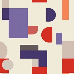 Seamless Pattern, Colorful abstract artwork featuring red, purple, and orange geometric shapes on a beige background, creating a bold modern aesthetic.
