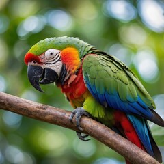 Obraz premium Colorful Macaw Portrait in Lush Rainforest Environment