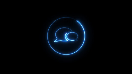 Glowing neon messages icon chat bubble Isolated on Black Background