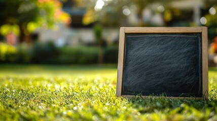 Blank chalkboard on grassy field outdoor education setting vibrant nature background inspirational concept