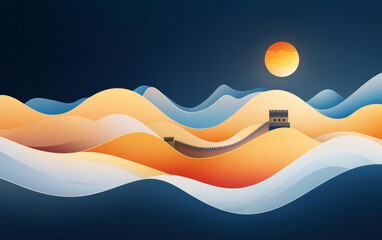 Chinese traditional ancient architecture art illustration