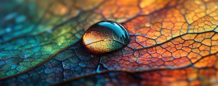 A single droplet of water on a leaf, macro photography style.