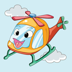Funny helicopter cartoon characters vector illustration.