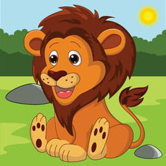 Funny lion cartoon characters vector illustration.