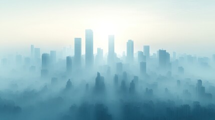 Fototapeta premium Foggy sunrise cityscape, aerial view