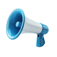 blue and white megaphone. designed to amplify sound. commonly used in public speaking. events. or announcements its sleek design suggests modernity and effectiveness in communication
