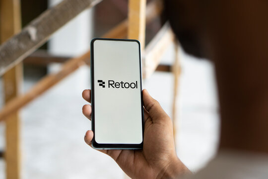 Dhaka, Bangladesh- 21 Jan 2025: retool logo is displayed on smartphone. Retool is a fast way to build internal tool.