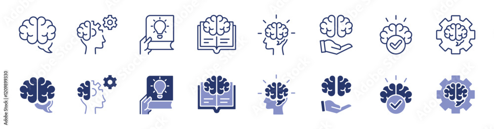 Poster simple intelligence cognition brain thinking icon set creative idea brainstorm smart genius mind sig