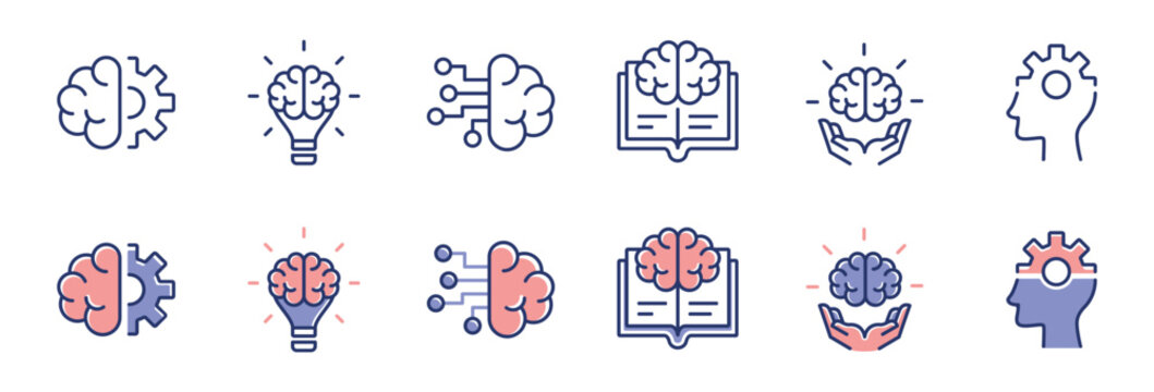 mental cognition brain thinking icon set genius brainstorm intelligence creative mind vector psychology education signs illustration for web and app