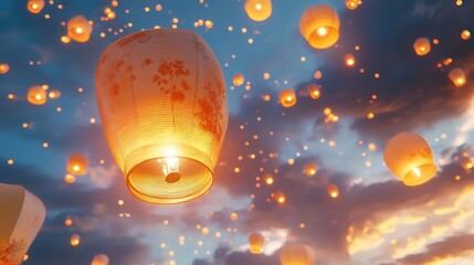Chinese new year lanterns with blue sky 