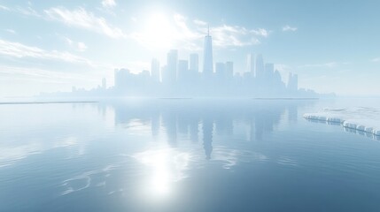 Fototapeta premium Frosty Cityscape Reflection, Winter Sunrise