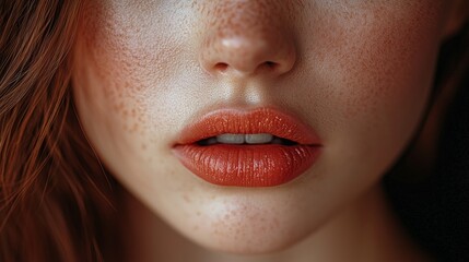 Soft baby pink lipstick enhances beautifully shaped lips demonstrating dewy finish. Natural lighting highlights freshness and youthful allure emphasizing skincare and beauty.