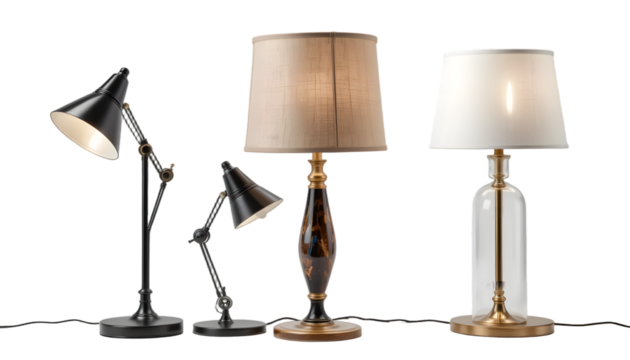 Set of desk lamps isolated on transparent or white background
