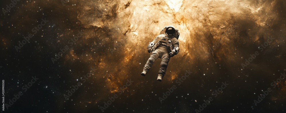 Wall mural a haunting image of a lone astronaut floating in the vast emptiness of space, dwarfed by the swirlin